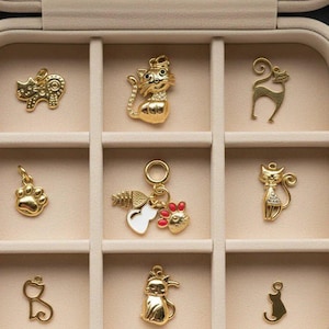 Cat Person Charm Box - 9 pc., Gold - - LadybugfeetDesigns -
