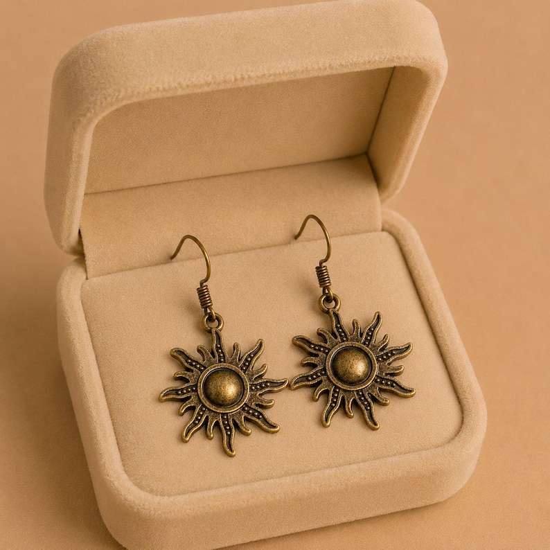 Boho Sun hook earrings, Antique Bronze - - LadybugfeetDesigns -