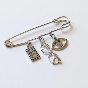 Optometric Asst Safety Pin Brooch, Purse Charm - - LadybugfeetDesigns -