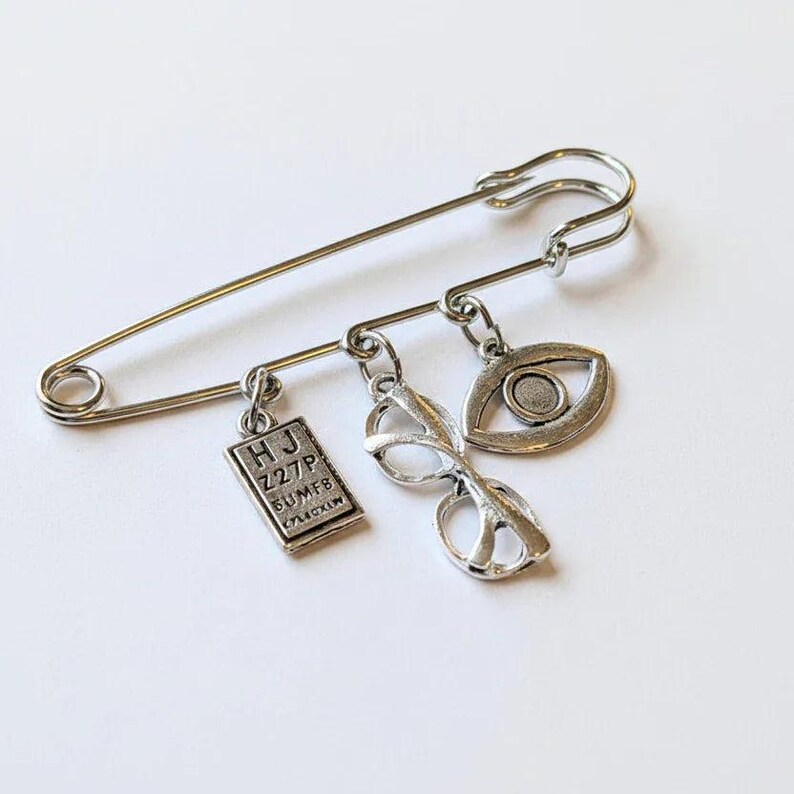 Optometric Asst Safety Pin Brooch, Purse Charm - - LadybugfeetDesigns -