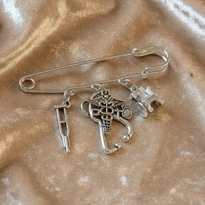 PT - Physical Therapist Safety Pin Brooch, Purse Charm - - LadybugfeetDesigns -