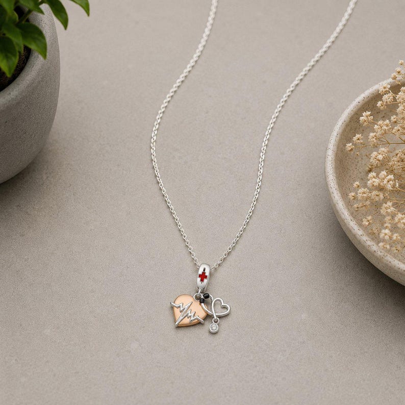 Medical Care-Giver Necklace, 20 inches - Silver - - LadybugfeetDesigns -