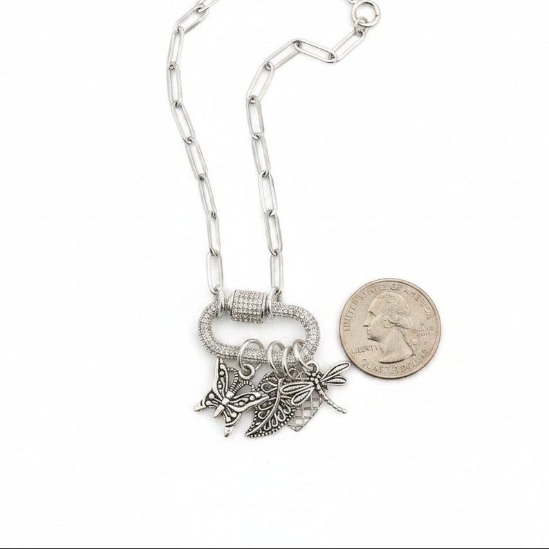 Nature & Love Carabiner Necklace, Silver - Adjusts up to 20 inches - - LadybugfeetDesigns -