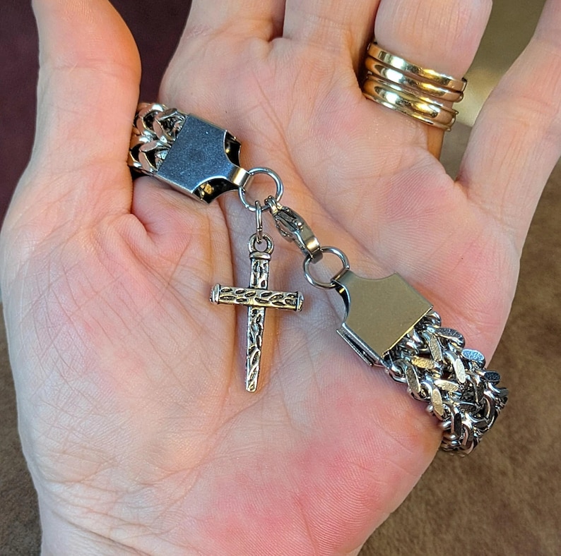Men's Stainless Steel Cross bracelet II - - LadybugfeetDesigns -