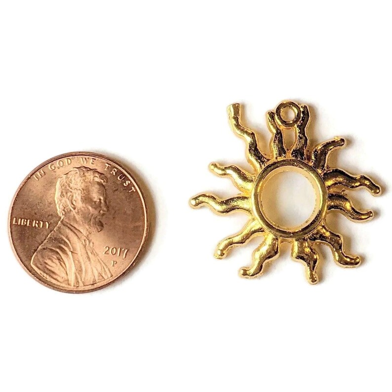 Gold Large Open Celestial Sun Charm Pendant - - LadybugfeetDesigns -