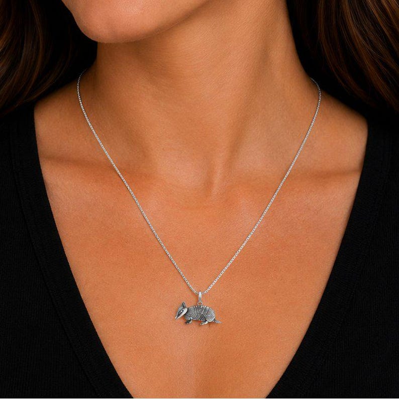 Armadillo Pendant charm necklace, Sterling Silver - 22 inch - - LadybugfeetDesigns -