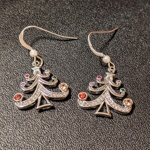 Rhinestone Christmas Tree dangle earrings - - LadybugfeetDesigns -