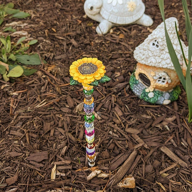 Beaded Crystal Garden Stake/ Suncatcher/ Beaded Crystal 12" or 24" Garden stakes - - LadybugfeetDesigns -