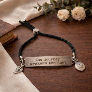 The Journey Awakens the Soul, Inspirational Quote Twisted rope bolo Bracelet - - LadybugfeetDesigns -