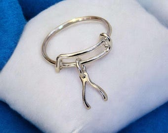 Sterling Silver Wishbone Expandable Charm Ring/Gift for her/Sterling Silver Mini Bangle