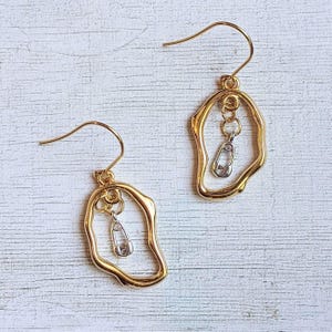 Safety Pin Two-Tone dangle earrings, Gold - - LadybugfeetDesigns -