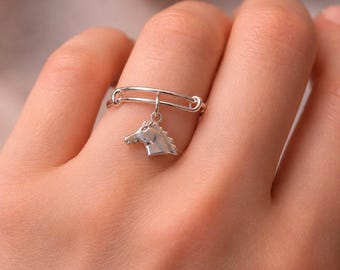 Horse Adjustable Charm Ring, Silver