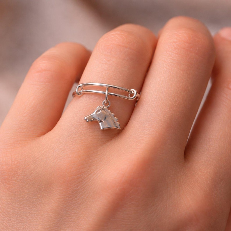 Horse Adjustable Charm Ring, Silver - - LadybugfeetDesigns -