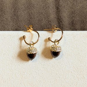 Acorn Hoop Earrings, Gold - 12mm - - LadybugfeetDesigns -