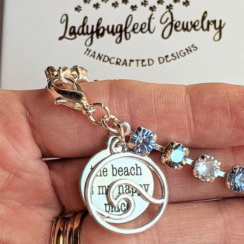The Beach is my Happy Place-Ocean Wave Faceted Crystal Bracelet - - LadybugfeetDesigns -