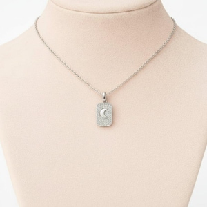 CZ Crescent Moon Tag Necklace, Silver - 20 inch - - LadybugfeetDesigns -