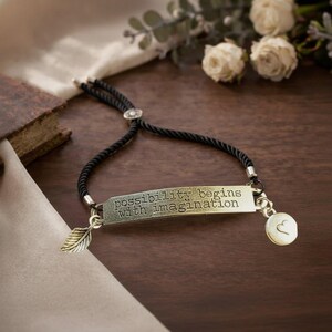 Possibility Begins with Imagination adjustable bolo bracelet - - LadybugfeetDesigns -