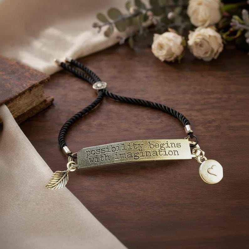 Possibility Begins with Imagination adjustable bolo bracelet - - LadybugfeetDesigns -