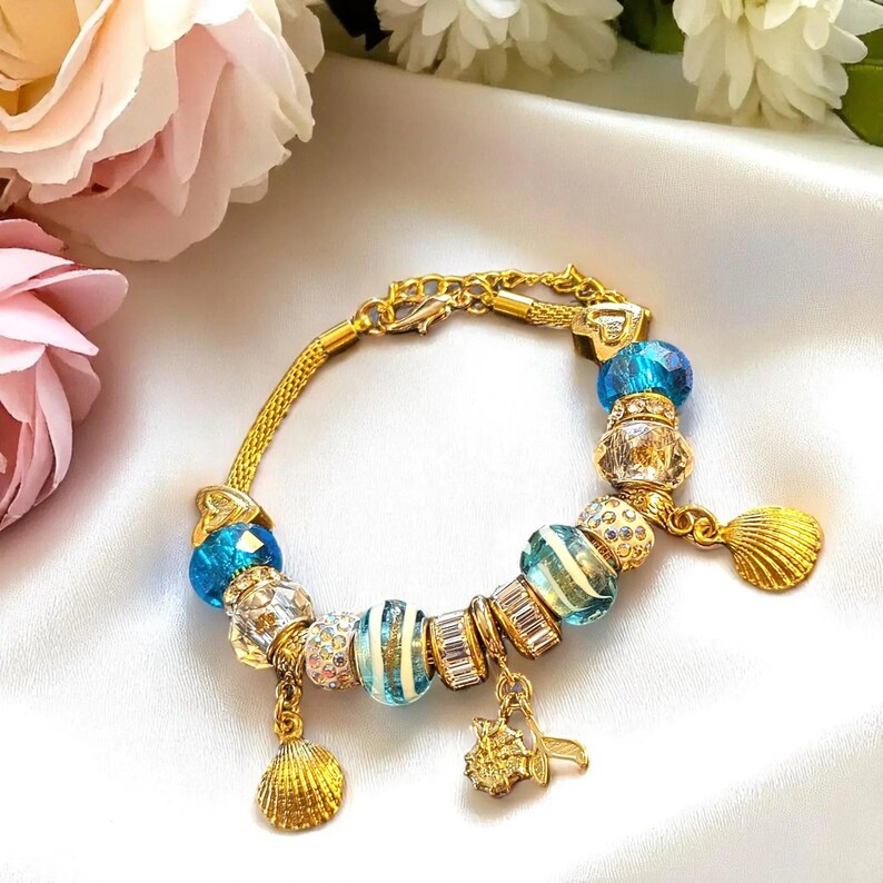 Whale Tail European beaded bracelet - Gold - - LadybugfeetDesigns -