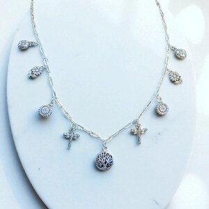 Nature Lover Multi Charm Link Necklace, .925 Sterling Silver - 20 inch - - LadybugfeetDesigns -