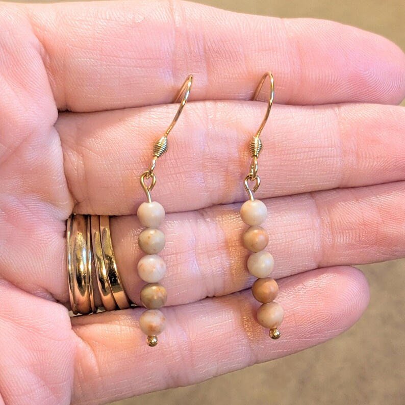 Pink Jasper Beaded Hook Earrings, Gold - - LadybugfeetDesigns -