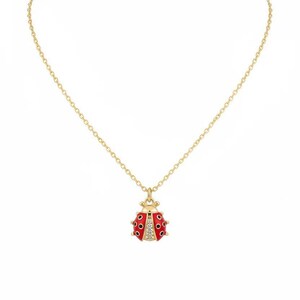 Ladybug necklace, Gold - 20 inch - - LadybugfeetDesigns -