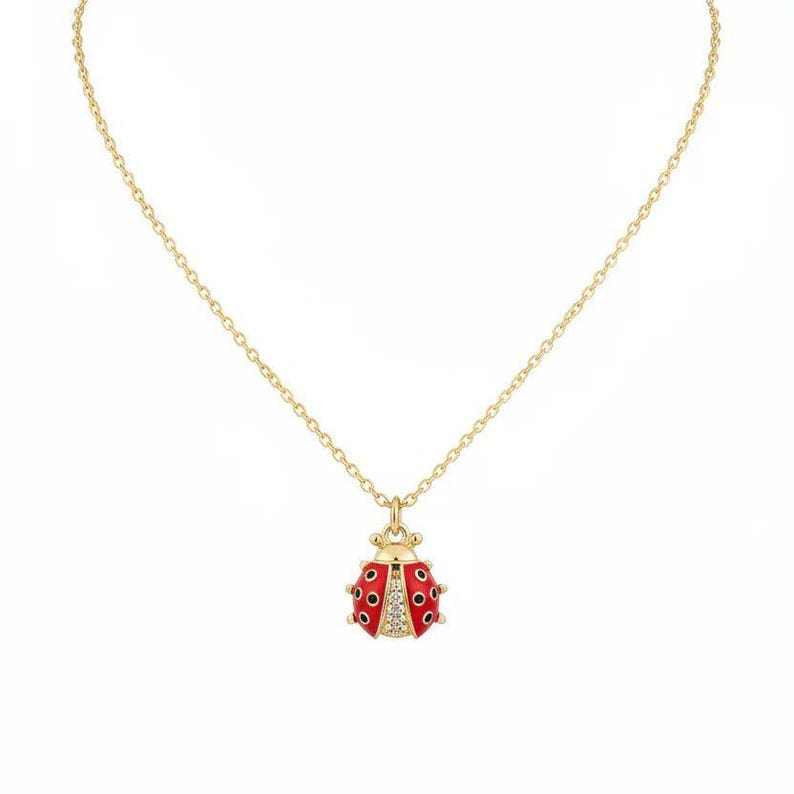Ladybug necklace, Gold - 20 inch - - LadybugfeetDesigns -