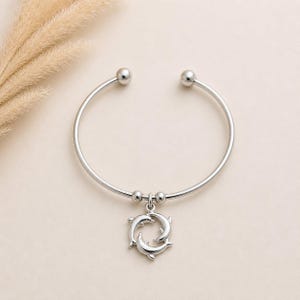 Dolphin Trio Euro Bangle Cuff, Silver - - LadybugfeetDesigns -