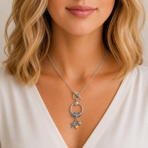 Sea Life Sterling Silver Toggle Charm Necklace, 20 inches - - LadybugfeetDesigns -