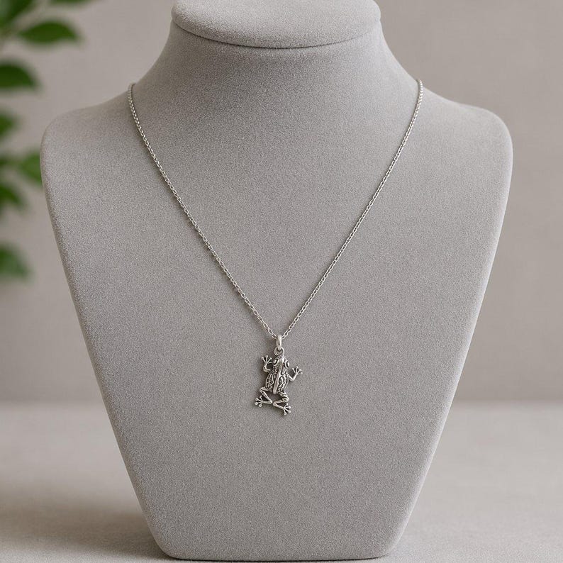 Fancy Rustic Frog Necklace, 20 inches - Silver - - LadybugfeetDesigns -