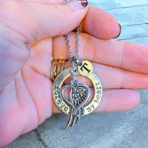 Forever in My Heart Initial Memory necklace, Silver - 20 inch Unisex - - LadybugfeetDesigns -