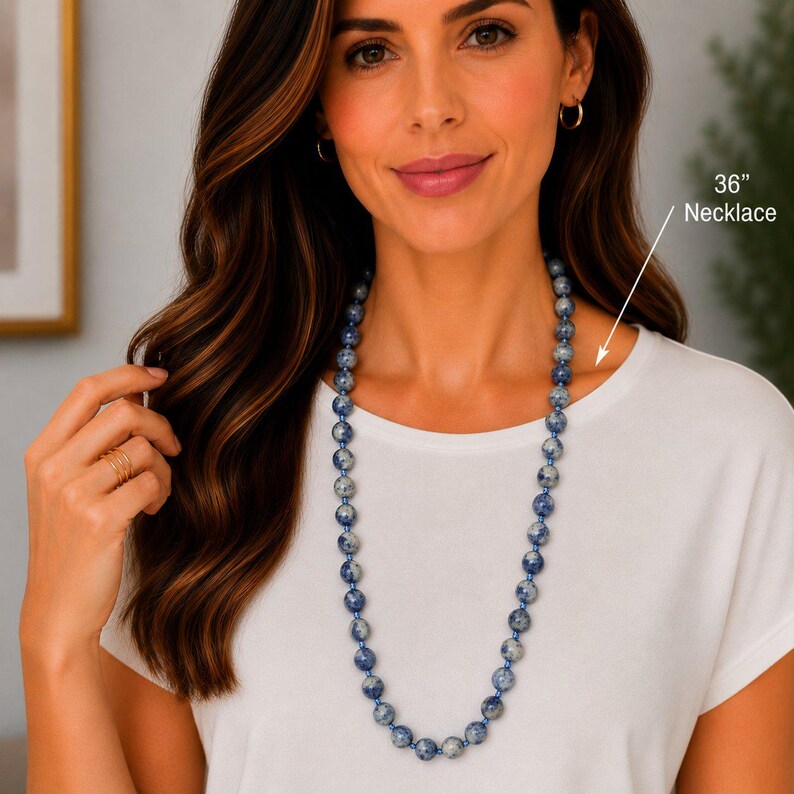 Blue Sodalite Semi-Precious Gemstone Necklace- 36 inch - - LadybugfeetDesigns -
