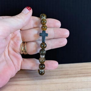 Tiger's Eye Beaded Cross Stretch Bracelet-UNISEX - - LadybugfeetDesigns -