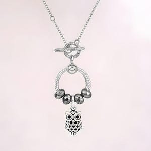 Pretty Owl Sterling Silver Toggle Charm Necklace, 20 inches - - LadybugfeetDesigns -