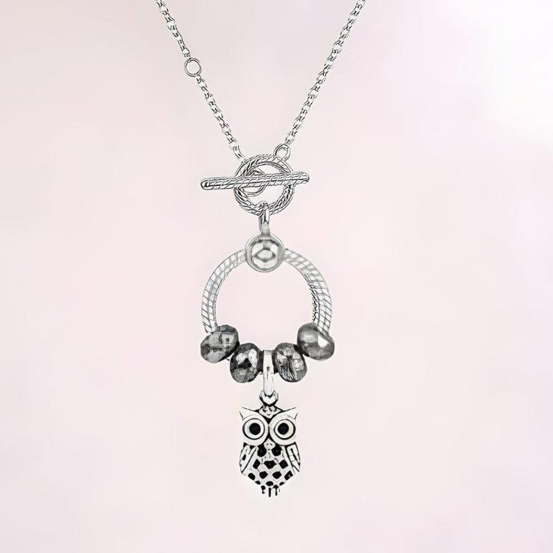 Pretty Owl Sterling Silver Toggle Charm Necklace, 20 inches - - LadybugfeetDesigns -