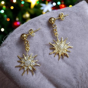 Fiery Sun Charm Drop Stud Earrings-Gold - - LadybugfeetDesigns -