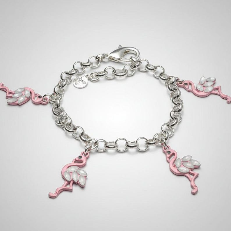 Flamingo Charm Bracelet III - - LadybugfeetDesigns -