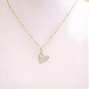 CZ Heart necklace, Gold - 20 inch - - LadybugfeetDesigns -