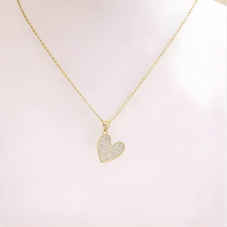 CZ Heart necklace, Gold - 20 inch - - LadybugfeetDesigns -