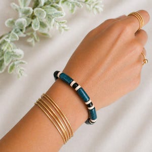 Blue Barrel Bead Stretch bracelet - Unisex - - LadybugfeetDesigns -