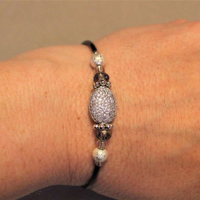 Cubic Zirconia Memory Wire Bangle bracelet - - LadybugfeetDesigns -