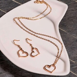 Open Heart necklace and earring set, Rose-Gold - 18 inch - - LadybugfeetDesigns -