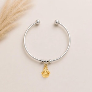 Gold Gnome Euro Bangle Cuff, Silver - - LadybugfeetDesigns -