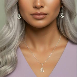 Unalome Earring/Necklace Set, Silver - Adjustable