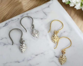Hedgehog Dangle Hook Earrings, Gold or Silver