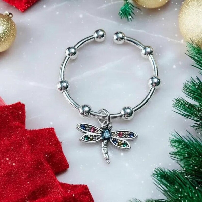 Sparkly Dragonfly Adjustable Charm Ring