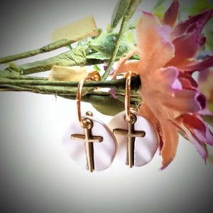 Cross Two-Tone Dangle Earrings - - LadybugfeetDesigns -