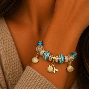 Whale Tail European beaded bracelet - Gold - - LadybugfeetDesigns -