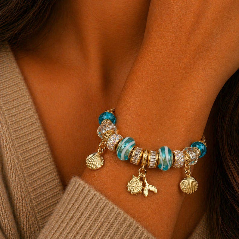 Whale Tail European beaded bracelet - Gold - - LadybugfeetDesigns -