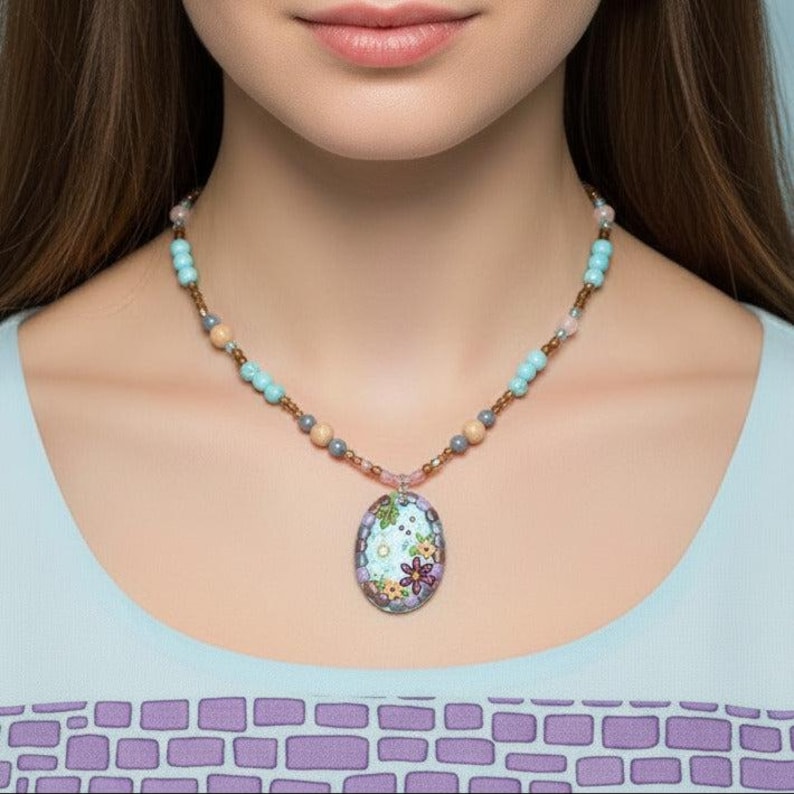 Cobblestone Pond Beaded Necklace / Earring Set, 22 inch - - LadybugfeetDesigns -